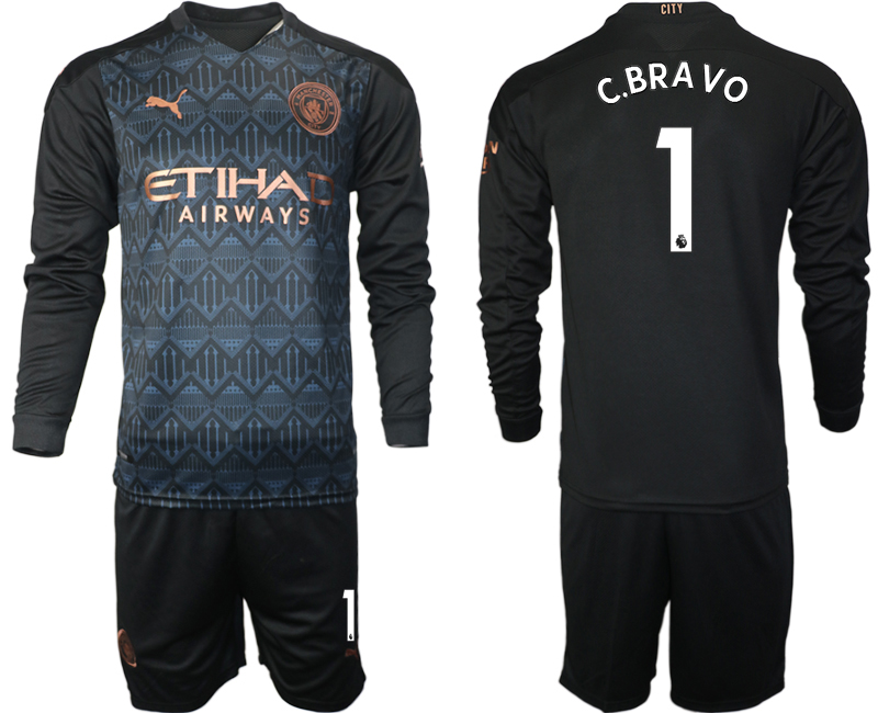 Men 2021 Manchester city home long sleeve #1 soccer jerseys->manchester city jersey->Soccer Club Jersey